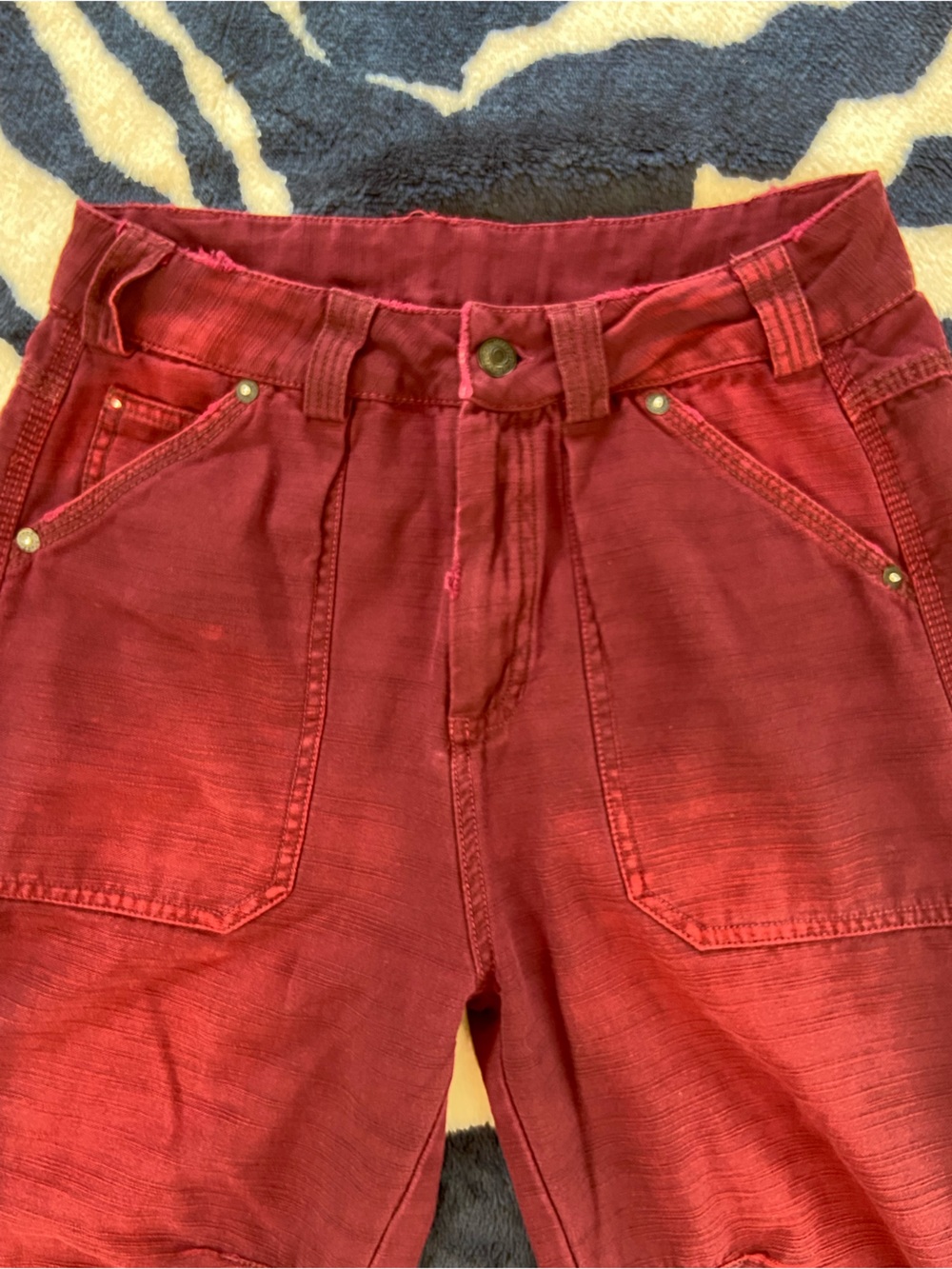Free People Stay Awhile Mulberry Burgundy Carpenter Utility Pants Distressed 0 - Picture 8 of 16